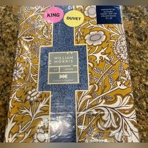 William Morris KING Duvet Cover Shams Set Cherwell Honey Floral Cotton Percale